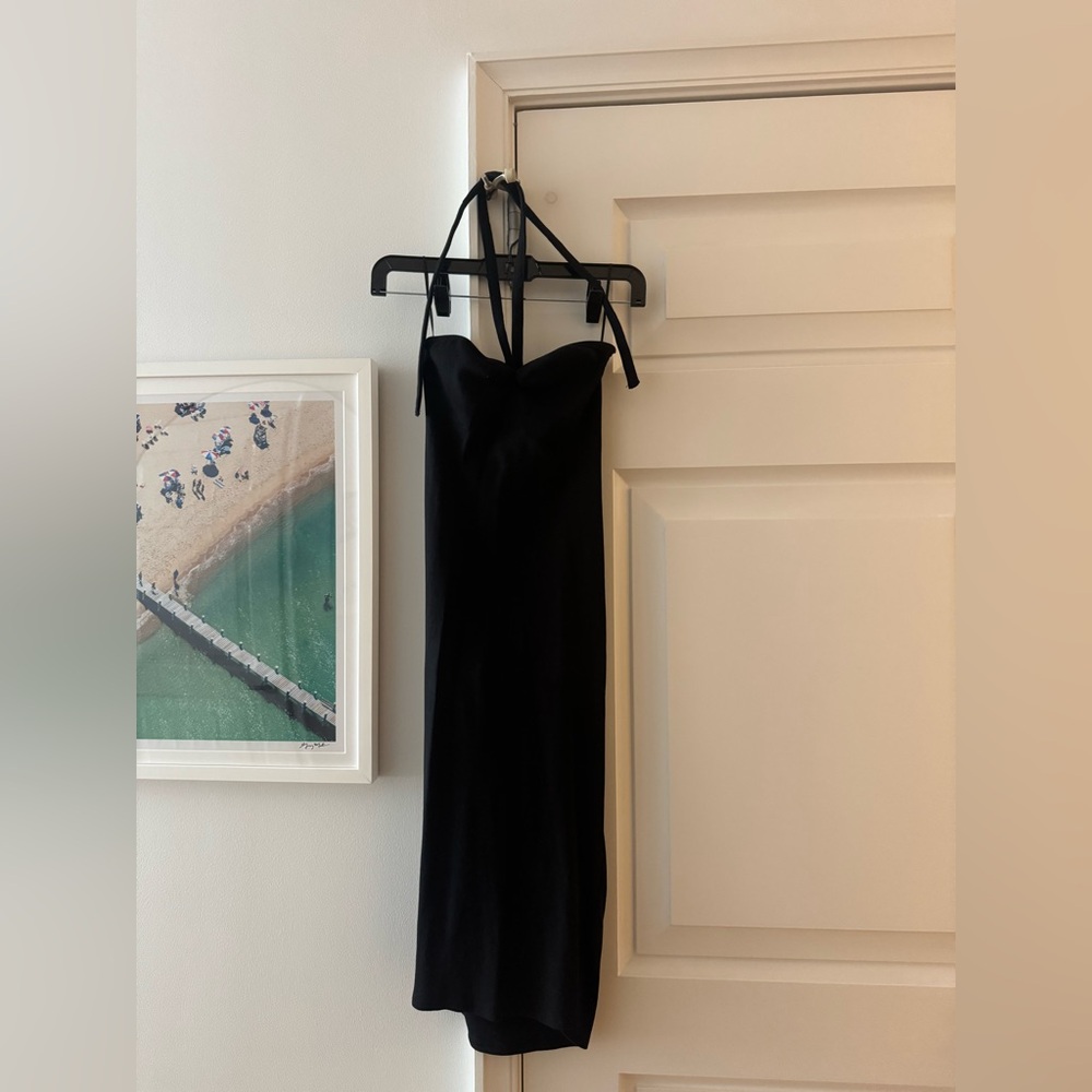 Zara Black Strapless midi Dress with Halter Ties
